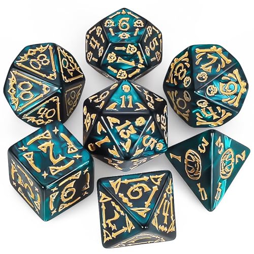 QMAY DND Dice Polyhedral Dice Set - 7 Pieces for Dungeon and Dragons MTG RPG D&D D20, D12, D10, D%, D8, D6, D4 (Grüner Halloween) von QMay