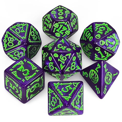 QMAY DND Dice Polyhedral Dice Set - 7 Pieces for Dungeon and Dragons MTG RPG D&D D20, D12, D10, D%, D8, D6, D4 (Lila Halloween) von QMay