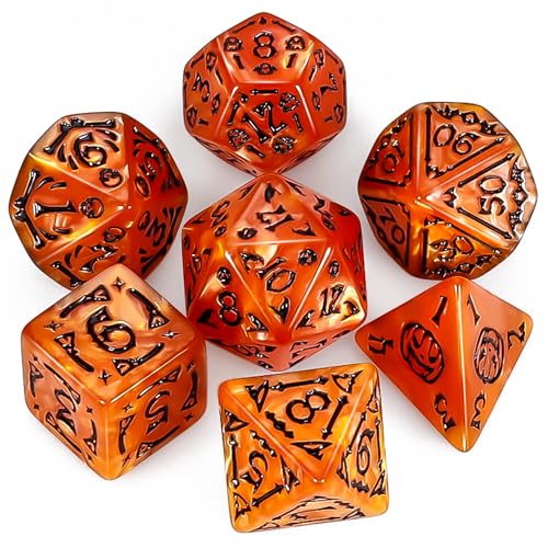 QMAY DND Dice Polyhedral Dice Set - 7 Pieces for Dungeon and Dragons MTG RPG D&D D20, D12, D10, D%, D8, D6, D4 (Orangener Halloween) von QMay