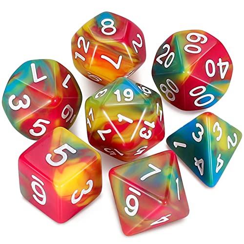 QMAY DND Dice Polyhedral Dice Set - 7 Pieces for Dungeon and Dragons MTG RPG D&D D20, D12, D10, D%, D8, D6, D4 (Regenbogenfarben) von QMay