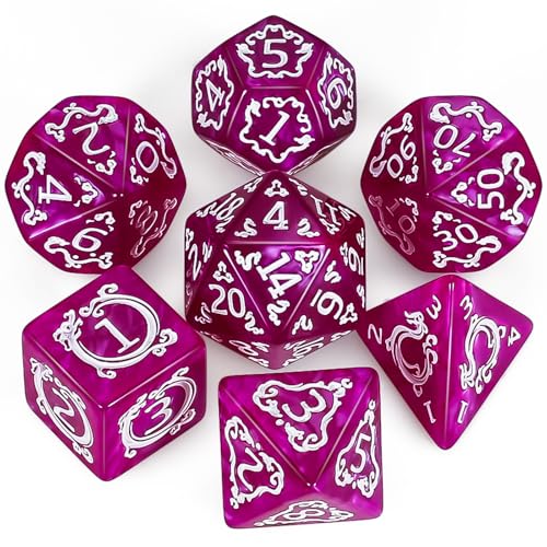 QMAY DND Dice Polyhedral Dice Set - 7 Pieces for Dungeon and Dragons MTG RPG D&D D20, D12, D10, D%, D8, D6, D4 (Rose Drachenmuster) von QMay