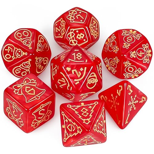 QMAY DND Dice Polyhedral Dice Set - 7 Pieces for Dungeon and Dragons MTG RPG D&D D20, D12, D10, D%, D8, D6, D4 (Rotes Weihnachten) von QMay