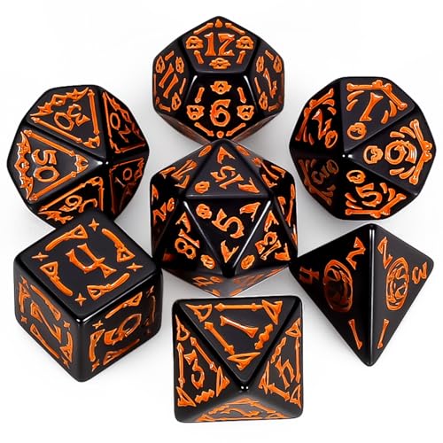 QMAY DND Dice Polyhedral Dice Set - 7 Pieces for Dungeon and Dragons MTG RPG D&D D20, D12, D10, D%, D8, D6, D4 (Schwarzer Halloween) von QMay