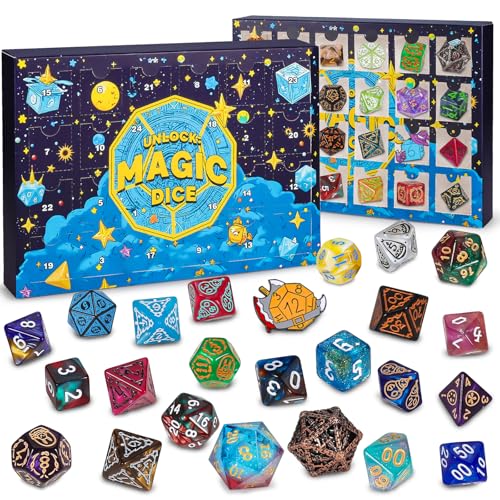 QMAY Mystery Dice, 24 Stück Polyhedral Würfel, Random Style, for Dungeon and Dragons MTG Table Games RPG DND D20 D12 D10 D% D8 D6 D4 von QMay