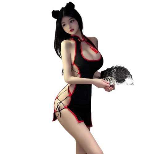 QNCLO Damen Asiatisches Cheongsam Cosplay Japanisches Anime Lolita Kleid Unterwäsche (schwarz 2) von QNCLO