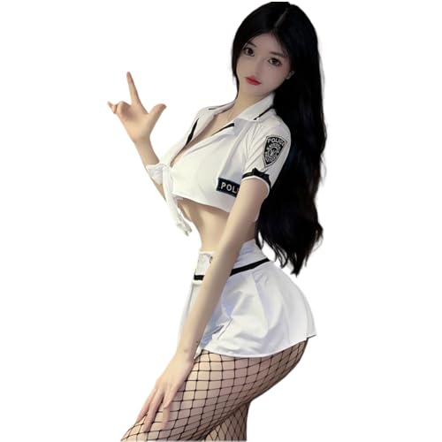 QNCLO Damen Cosplay Flugbegleiterin Unterwäsche Japanischer Anime Matrosen eng anliegender Hüftumarmender Rock (Weiß1) von QNCLO