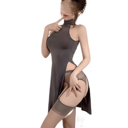 QNCLO Damen Cosplay Nachtclub Party Sexy Kleid Anime High Slit Performance Kostüme (Grau) von QNCLO