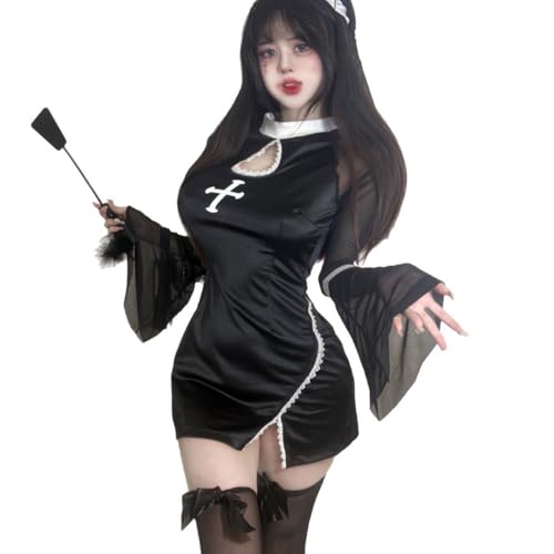 QNCLO Damen Cosplay Nonne Bühnenaufführung Kostüm Halloween Dunkle Gothic Stil Unterwäsche (Black2) von QNCLO