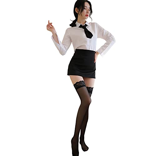QNCLO Damen Cosplay Sekretärin OL Uniform Sexy Unterwäsche Sexy Dessous Versuchung Nachtclub Performance Kleidung (Schwarz und Weiß1) von QNCLO