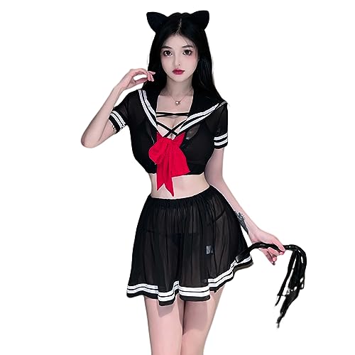 QNCLO Damen-Cosplay-Unterwäsche im britischen Stil, japanische Anime-Studentin, Spitze, Perspektiven-Unterwäsche (schwarz) von QNCLO