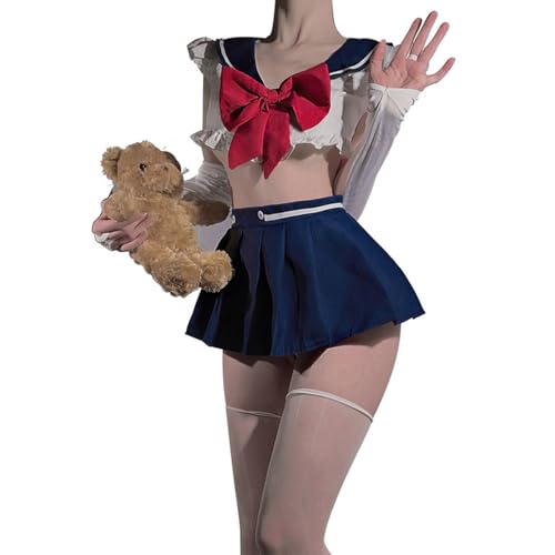 QNCLO Damen-Cosplay-Unterwäsche im japanischen Stil, Studentin, Anime, Kawaii, niedlicher Matrosenanzug (Blau / Weiß 1) von QNCLO