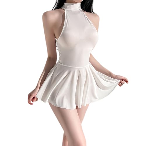 QNCLO Damen Eng anliegende Perspektive Casual Weste Cosplay Jumpsuit Club Party Camisole Jumpsuit (Weiß) von QNCLO