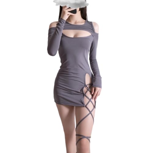 QNCLO Damen Sexy Cosplay Aushöhlen Kleid mit Eisseide Unterwäsche (Grau) von QNCLO