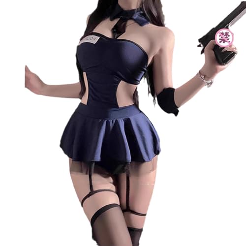 QNCLO Frauen Cosplay Flugbegleiter Unterwäsche Japanische Anime Matrosen Eng anliegende Hüfte Umarmung Rock (Blau) von QNCLO