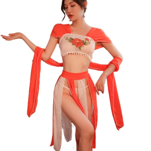 QNCLO Frauen Cosplay Japanische Anime Geisha Kleid Unterwäsche Chinesischen Stil Tänzerin Sexy Kleidung (Orange) von QNCLO