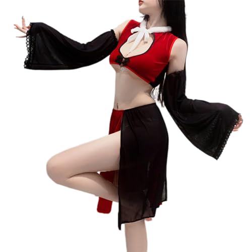 QNCLO Frauen Cosplay Japanische Anime Geisha Kleid Unterwäsche Chinesischen Stil Tänzerin Sexy Kleidung (Schwarz Rot) von QNCLO