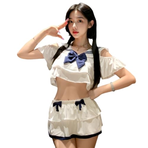 QNCLO Frauen Cosplay Japanischer Stil Studentin Unterwäsche Anime Kawaii Niedlicher Matrosenanzug (Weiß) von QNCLO