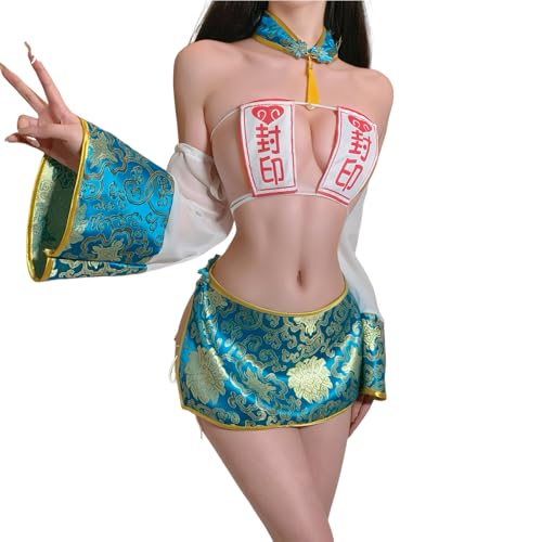 QNCLO Frauen Cosplay Nonne Bühnenaufführung Kostüm Halloween Dunkel Gothic Stil Unterwäsche (Blau) von QNCLO