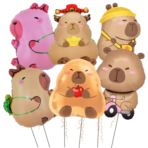 6 Stück Capybara-Ballons Capybara-Geburtstagsdeko Happy Capybara-Dekoration Kindergeburtstag Cartoon Capybara Aluminium-Ballons Party-Deko aus Aluminiumfolie von QNUOXEP