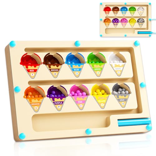 QNUOXEP Eiscreme Zahlenlabyrinth Magnetspiel Labyrinth Magnetisches Eiscreme Zahlenlabyrinth Magnetisches Labyrinth aus Holz Magnetisches Labyrinth für Kinder Puzzle Spiele für Jungen und Mädchen von QNUOXEP