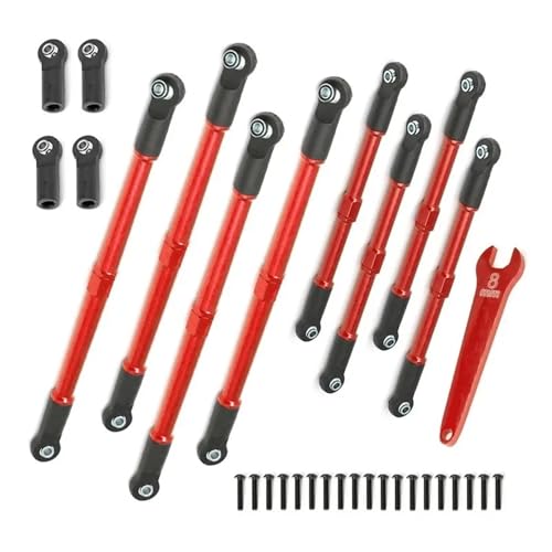 QOAKSDY Pull Rod Link Linkage Für Trxs Für Summit Für Revo 3. 1/10 RC-Auto-Upgrade-Teile Zubehör 8-teiliges Metall-Schubstangen-Zehenverbindungen Spannschloss(Red) von QOAKSDY
