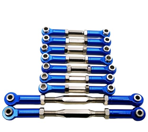 QOAKSDY Pull Rod Link Linkage Für WLtoys K949-015 1/10 RC-Auto-Upgrade-Teile, 9-teiliges Metall-Zugstangen-Lenkservo-Verbindungsgestänge, Arm-Spurstange(Dark Blue) von QOAKSDY