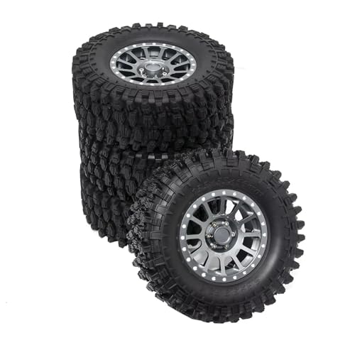 QOAKSDY RC Auto Reifen Für Axial Für SCX10 Für Wraith RR10 Für Capra 1/10 RC Crawler Auto 2,6 Zoll Metall Beadlock Felge 135mm Gummi Reifen(Gray) von QOAKSDY