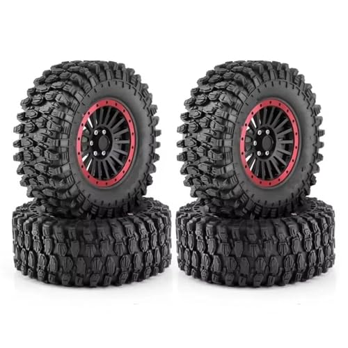 QOAKSDY RC Auto Reifen Für Axial Für SCX10 Für Wraith RR10 Für Capra 1/8 1/10 RC Crawler Car 135 Mm 2,6 Zoll Metall-Beadlock-Radfelge Gummireifen-Set(Red tire hub) von QOAKSDY