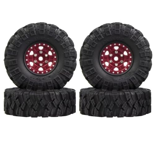 QOAKSDY RC Auto Reifen Für Axial Für SCX24 AX24 Für TRX4M Für FCX24 1/18 1/24 RC Crawler Auto 4 Stücke 62X21mm 1,0 Zoll Metall Beadlock Felge Reifen Set(Red) von QOAKSDY