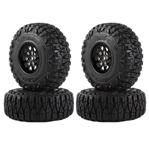 QOAKSDY RC Auto Reifen Für Axial Für SCX24 AX24 Für TRX4M Für FMS 1/18 1/24 RC Crawler Autoteile Metall 1,0" Beadlock Deep Dish Rad Reifen Set(Black) von QOAKSDY