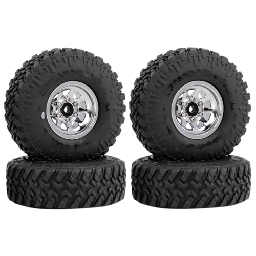 QOAKSDY RC Auto Reifen Für Axial Für SCX24 AX24 Für TRX4M Für FMS 1/18 1/24 RC Crawler Autoteile Metall 1,0" Beadlock Deep Dish Rad Reifen Set 4St(Silver) von QOAKSDY