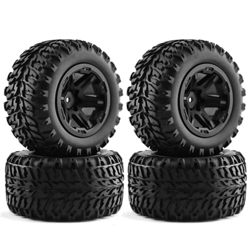 QOAKSDY RC Auto Reifen Für Kyosho Für HSP Für WLtoys Für E-REVO 1/12 1/14 1/16 RC Für Monster Truck Kunststoffrad Gummireifen Für Universalreifen(Black,A) von QOAKSDY