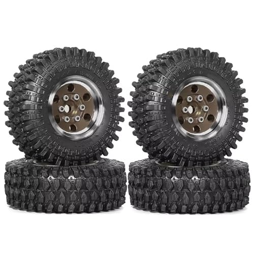 QOAKSDY RC Auto Reifen Für TRX4M Für SCX24 1/18 1/24 RC Upgrade Teile Zubehör Crawler Auto 4 Stücke 55 Mm 1,0 Zoll Metall Beadlock Rad Reifen(Brown) von QOAKSDY