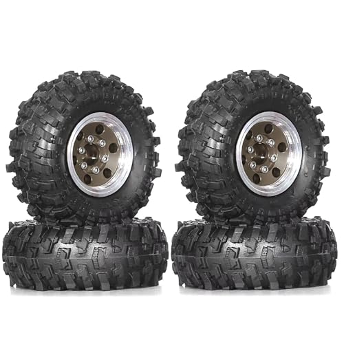 QOAKSDY RC Auto Reifen Für TRX4M Für SCX24 AX24 Für FCX24 1/18 1/24 RC Crawler Autoteile Zubehör 4 Stück 51 Mm 1,0 Zoll Metall-Beadlock-Rad-Reifen-Set(Gray) von QOAKSDY