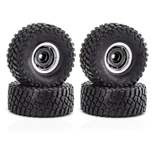 QOAKSDY RC Auto Reifen Für TRX4M Für SCX24 AX24 Für FCX24 1/18 1/24 RC Crawler Car Upgrade Teile Zubehör 57mm 1,0" Metall Beadlock Rad Reifen Set(Brown) von QOAKSDY