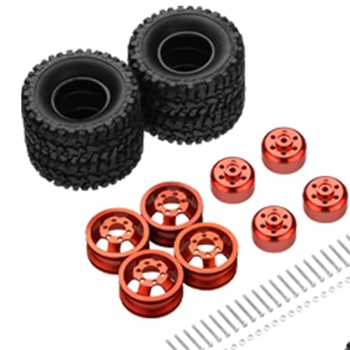 QOAKSDY RC Auto Reifen Für WPL 1/16 RC-Autos, Teil Aus Kunststoff, Verschleißfester Felgenreifen Aluminiumlegierung, Rc-Felgenreifen(Red) von QOAKSDY