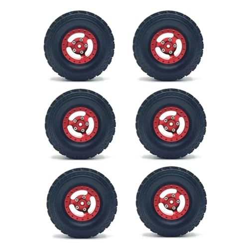 QOAKSDY RC Auto Reifen Für WPL B16 B36 Für JJRC Q60 Q63 Q64 Für Fayee FY004 Für MN-77 6WD 6X6 RC Autoteile Metall Beadlock Radnabe Felge Rubbr Reifen(Red) von QOAKSDY