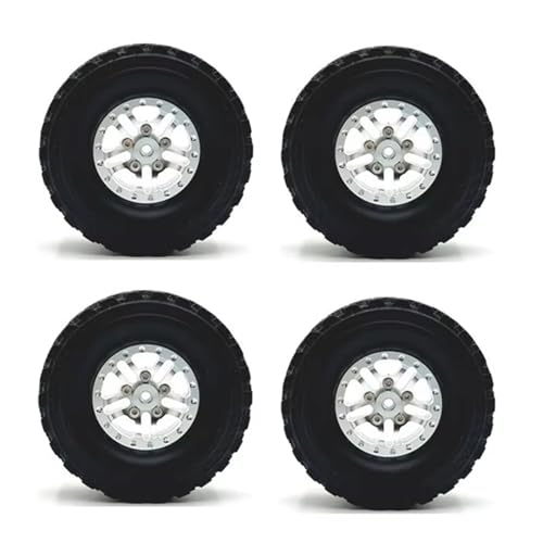 QOAKSDY RC Auto Reifen Für WPL C14 C24 B14 B24 B36 Für MN D90 Für MN99S RC-Auto-Upgrade-Teile, Metall-Beadlock-Radnabe, Felge Und 71 Mm Gummireifen(Silver) von QOAKSDY