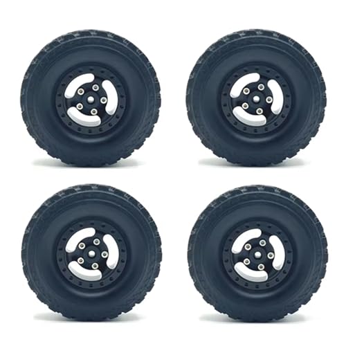 QOAKSDY RC Auto Reifen Für WPL C14 C24 B14 B24 B36 Für MN D90 Für MN99S RC Autoteile 4 Stück Metall Beadlock Radnabe Felge Und 71 Mm Gummireifen(Black) von QOAKSDY