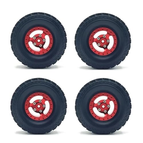 QOAKSDY RC Auto Reifen Für WPL C14 C24 B14 B24 B36 Für MN D90 Für MN99S RC Autoteile 4 Stück Metall Beadlock Radnabe Felge Und 71 Mm Gummireifen(Red) von QOAKSDY