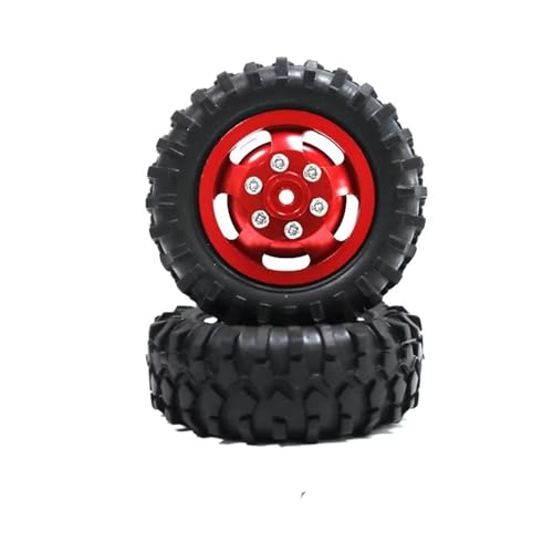 QOAKSDY RC Auto Reifen Für WPL D12 1/10 RC Upgrade Teil Zubehör Schwarz 2 Stück Felgen Reifen Kunststoff Verschleißfest Rc(Red) von QOAKSDY