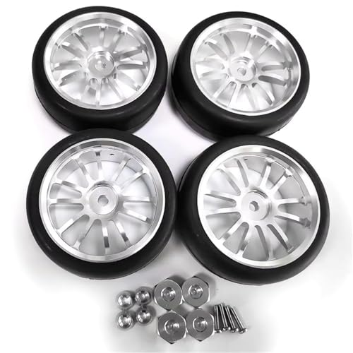 QOAKSDY RC Auto Reifen Für WPL D12 1:10 RC-Autoteil RC-Autozubehör Ersatzteile RC-Teil Verschleißfeste Radfelgen Aus Schwarzem Kunststoff Reifen(Silver) von QOAKSDY