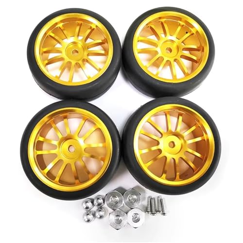 QOAKSDY RC Auto Reifen Für WPL D12 1:10 RC-Autoteil RC-Autozubehör Ersatzteile RC-Teil Verschleißfeste Radfelgen Aus Schwarzem Kunststoff Reifen(Yellow) von QOAKSDY