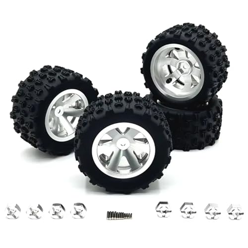 QOAKSDY RC Auto Reifen Für Wltoys 144001 124019 A959 Für SCY 16101 Für MJX 14209 16207 Für JJRC Q130A RC Autoteile 84 Mm Metallfelge Reifenreifen(Silver) von QOAKSDY