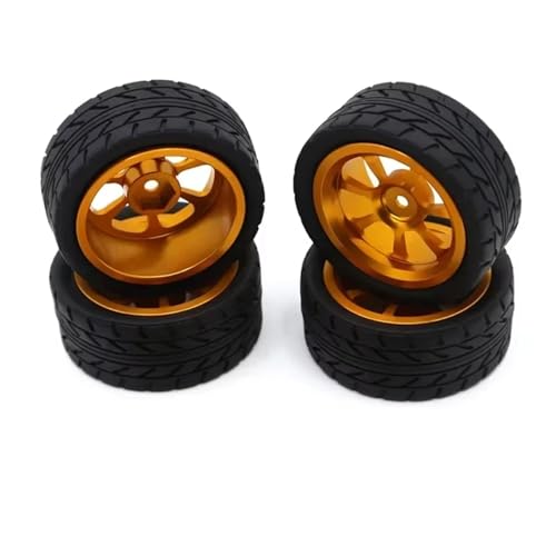 QOAKSDY RC Auto Reifen Für Wltoys 144001 144002 124016 124017 124019 124018 RC-Automobilteile 65-mm-Metallfelge + High-Grip-Gummireifen(Yellow,A) von QOAKSDY