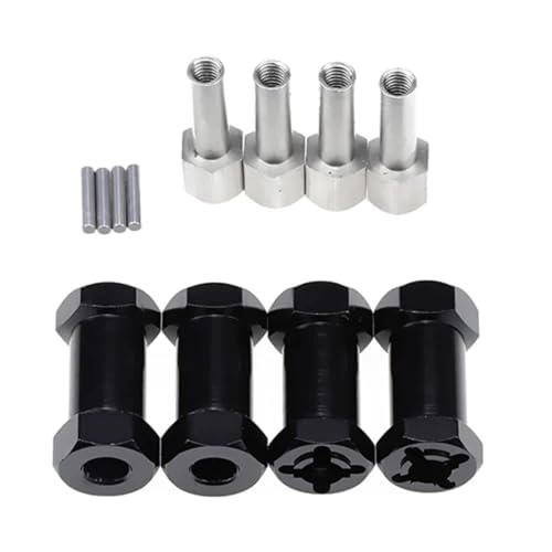 QOAKSDY RC-Cars-Upgrade Teile Für Axial Für SCX10 D90 4 Stücke 1/10 RC Crawler 12mm Hex Radnabe Stick Adapter 25mm Verlängerung Combiner Koppler Ersatzteile(Black) von QOAKSDY