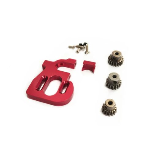 QOAKSDY RC-Cars-Upgrade Teile Für Wltoys 144010 124017 124016 Rc Auto Einstellbare Motor Halterung Mit 15T 17T 19T Zahnräder Ritzel Set Upgrade Ersatzteile(Red) von QOAKSDY