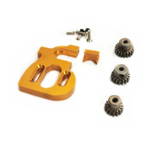 QOAKSDY RC-Cars-Upgrade Teile Für Wltoys 144010 124017 124016 Rc Einstellbare Motorhalterung Mit 15T 17T 19T Getriebe Ritzel Set Änderungszubehör(Yellow) von QOAKSDY