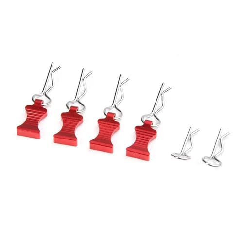 QOAKSDY RC Teile Für Axial Für SCX10 Für TRX4 1/8 1/10 1/12 RC-Auto, Für Modellteile, 4-teilig, Metall-R-Typ-Autoschalenkörper, Feste Clips, Stift Mit Lasche(Red) von QOAKSDY