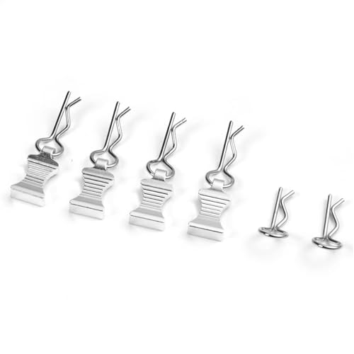 QOAKSDY RC Teile Für Axial Für SCX10 Für TRX4 1/8 1/10 1/12 RC-Auto, Für Modellteile, 4-teilig, Metall-R-Typ-Autoschalenkörper, Feste Clips, Stift Mit Lasche(Silver) von QOAKSDY